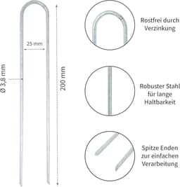 Grondankers 200 x 25 mm - Verzinkte U-haringen voor Bevestiging van Onkruidvlies, Folie, en Slangen — thumbnail 3
