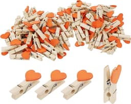 100 Stuks Roze Houten Klemmetjes Hartvormig voor Knutselen en Decoratie — thumbnail 1