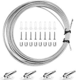 Cosensi - Verstelbare staalkabel voor gordijnspansysteem - 10 meter roestvrijstalen kabel met montageklemmen - ideaal voor waslijnen buiten - gordijndraad — thumbnail 2