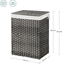 Wasmand, vuilewasmand, 46 x 33 x 60 cm, grijs met uitneembare voering en zijhandvatten, gemakkelijk te verplaatsen en schoon te maken, 90 liter grote capaciteit, stevig en duurzaam materiaal. — thumbnail 2
