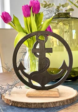 Decoratieve Anker op Houten Sokkel Zwart - 25x25cm - Maritiem Woonaccessoire — thumbnail 4