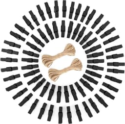 Zwarte houten wasknijpers 3,5 cm - 100 stuks - Fotoklemmen met jute koord voor knutselen en decoratie — thumbnail 1