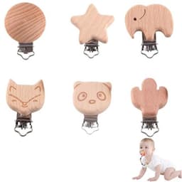 YAPKOLV 6 stuks hoogwaardige beukenhouten klemmen, niet giftig, fopspeenclip, speenclip, babyspeenhanger, natuurlijke houten clip — thumbnail 1