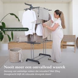Jubbly® - Wasrek inklapbaar - Droogrek inklapbaar - Droogtoren met wieltjes - Wasrek staand - 30 Meter drooglengte - 35 Kilo draagkracht - Binnen als buiten gebruik - Grijs — thumbnail 4