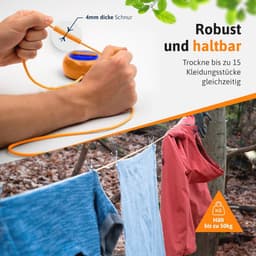 Uitschuifbare waslijn 10 m - Handzwengel met 50 kg draagkracht - Nylon drooglijn voor camping en balkon — thumbnail 4