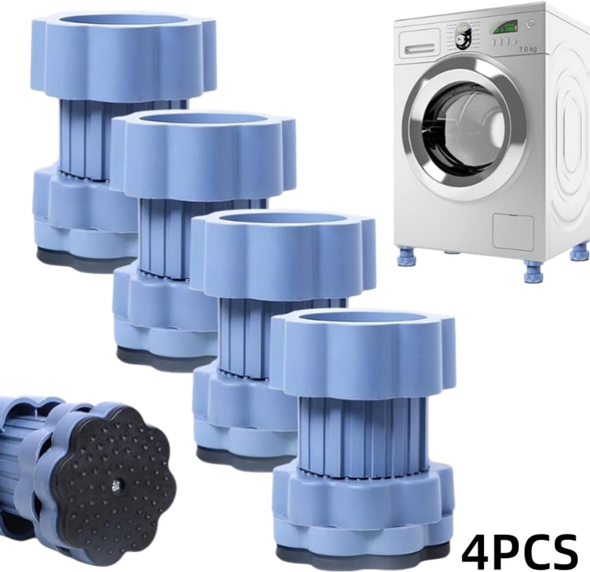 4 stuks-Wasmachine voetverhoger - schokabsorberende pad - vochtbestendige voetjes - verstelbare voetjes - antislip - schokbestendig - wasmachineaccessoire - geschikt voor apparaten met een diameter van 4,7 cm - blauw - 6,8*8-11 cm — afbeelding 1