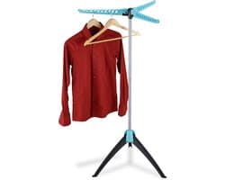 wasrek inklapbaar - 3 armen - voor kledinghangers - droogrek - 128 x 56,5 cm - zilver-turkoois — afbeelding 1