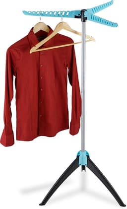 wasrek inklapbaar - 3 armen - voor kledinghangers - droogrek - 128 x 56,5 cm - zilver-turkoois — thumbnail 1