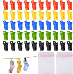 50 stuks sokkenklemmen voor wasmachine en droger - kleurrijke sokkenhouder met haken, sokkensorteerder inclusief waszakken — thumbnail 1