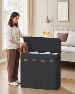 Novendo Goods – XXL Wasmand 210L met 4 vakken & deksel - Wasbox met labels, uitneembare waszak & opvouwbaar wasruimte-organizersysteem — thumbnail 2