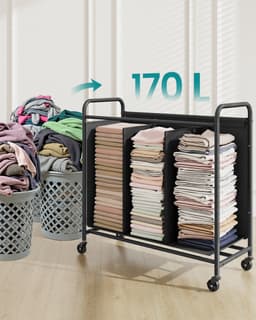 SONGMICS RLS330B01 - Wasmand met Wielen - 3 Vakken - Verrijdbare Wasverzamelaar - Met 5 Labels — thumbnail 4