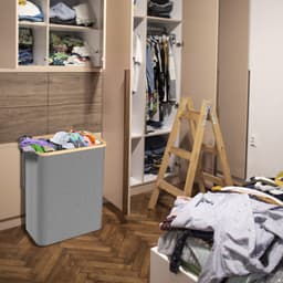 ACXIN Opvouwbare Wasmand met Deksel - 3 Vakken Wassorter - 140 Liter - Grijs — thumbnail 3