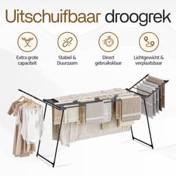 Meisterhome® – Uitschuifbaar Zwart Wasrek - Droogrek – Extra Groot & Inklapbaar Droogrek – 25 m Drooglengte – Stevig Carbonstaal – Tot 30 kg Wasgoed — thumbnail 2