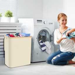 ACXIN Opvouwbare Wasmand met Deksel - 3 Vakken Wassorter - 140 Liter - Beige — thumbnail 5