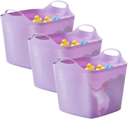 Excellent houseware flexibele kuip / emmer - 3x - lila - 25 l - kunststof - 40 x 35 cm - met handvatten — thumbnail 1