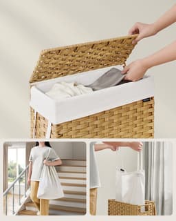 SONGMICS - Wasmand - Wasmand Smal - 55 L - Met Deksel en Handgrepen - Opvouwbaar met Uitneembare Waszak — thumbnail 4
