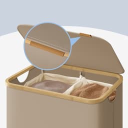 SONGMICS - Wasmand - Wasmand met Deksel - 2 Vakken - Uitneembare Waszak - Opvouwbaar — thumbnail 5