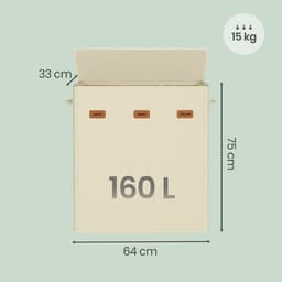 SONGMICS RLH013W01 - Wasmand met 3 Vakken - Met Deksel - Uitneembare en Wasbare Binnenzak — thumbnail 2