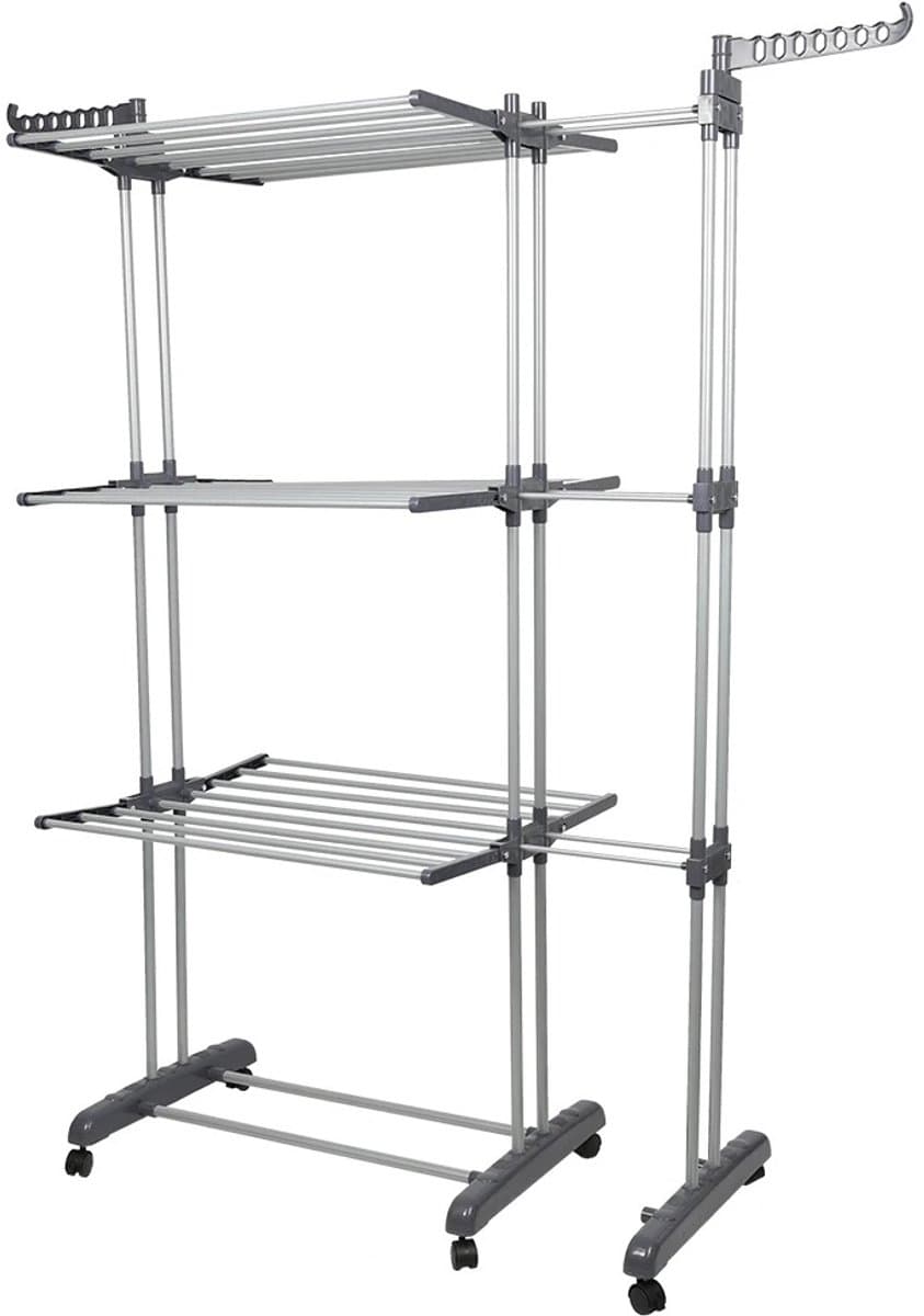 D&A Kledingrek - Kledingrek op wieltjes - Wasrek - Droogrek - Wasrek Inklapbaar - Droogrek Hangend - Vouwplank - 170 CM - Grijs — afbeelding 1