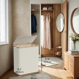 Grote wasmand – Oxford-stof – Inktzwart – 3 vakken met deksel en uitneembare mesh-voering — thumbnail 5