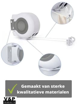 V&P Products® Waslijn uittrekbaar wit - Waslijndraad - 2x 15 meter - Wasdraad - Uittrekbare Waslijn - Roldrooglijn voor buiten en binnen - automatische waslijn - wand droogrek — thumbnail 2