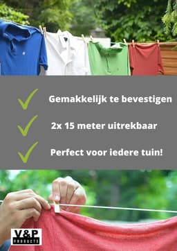 V&P Products® Waslijn uittrekbaar grijs/zwart - Waslijndraad - 2x 15 meter - Wasdraad - Uittrekbare Waslijn - Roldrooglijn voor buiten en binnen - automatische waslijn - wand droogrek — thumbnail 4