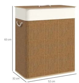 Delightness Wasmand - Wasmand 2 Vakken - Wasmand Met Deksel - Wasmanden - Uitneembare Waszak - 100L - 2x 50L - Bamboo - Bruin — thumbnail 3