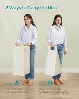 NaevaMi Wasmand 3 Vakken – Wassorteerder - Wasmanden - Wasbox - Wassorteerder 3 vakken - Wasmand Hout - Wasmand Bamboe - 150 liter - 3 Compartimenten - Uitschuifbaar met Plank - 94 x 33 x 78 cm - Grijs — thumbnail 5
