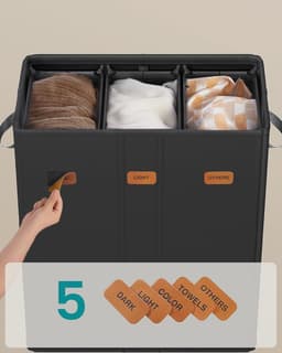 SONGMICS Wasmand met 3 vakken, 160 l, met deksel, 5 etiketten, uitneembare en wasbare binnenzak, wasruimte of slaapkamer, inktzwart — thumbnail 4
