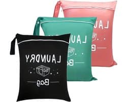 Waszakken voor op reis - Set van 3 stuks met handvat - 38 x 48 cm - Vuile kledingtas - Natte tas voor sportschool, wassen, zwembad, yoga, dorm - Handig en praktisch - Duurzame kwaliteit