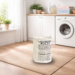 Zeller Wasmand van stof - rond - creme - katoen - D38 x H48 cm — thumbnail 2