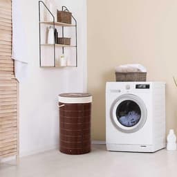 Bamboe Wasmand met Deksel - Opvouwbare Gevlochten Mand voor Vuile Was — thumbnail 3