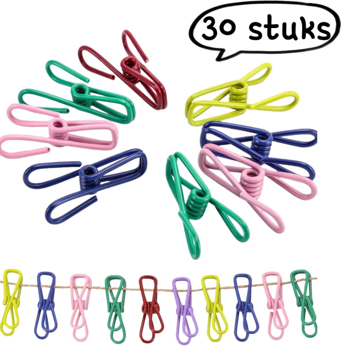 30 stuks - Clips - 5,6 cm gekleurde kledingclips - Waterdichte metalen chipsclips - Stalen clips - Geschikt voor voedselzakken, chipszakken en papier - Gemengde kleuren (willekeurige kleuren) — afbeelding 1