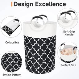 Wasmand 82 liter - Opvouwbare wasmand - Stoffen wasmand - Wasmand met grote capaciteit - Wasmand met handvatten - Opbergmand voor de was - Wasmand voor studentenkamers, slaapzalen en thuis - 38*75 cm - Zwart — thumbnail 3