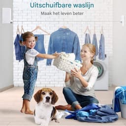 GELLDG Uitschuifbare waslijn - Robuuste waslijn geschikt voor buiten - Wandmontage - Roestvrij staal - 2 x 4,2 meter / 13,8 voet - Twee touwen (met gaten) - Wit T-vormig — thumbnail 2