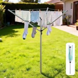 ELYSIVM Wasrek - Droogrek - Droogmolen - Wasrek Paraplu - Waslijn buiten - Roterend - 30m - Incl. beschermhoes en 20 clips - 176x153 cm - Zilver, Ijzer - tot ca. 15 kg — thumbnail 3