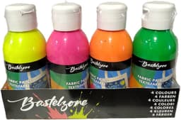 Bastelzone Neon Textielverf Set - 4 neon kleuren, 100 ml per flesje - Machinewasbaar — thumbnail 3