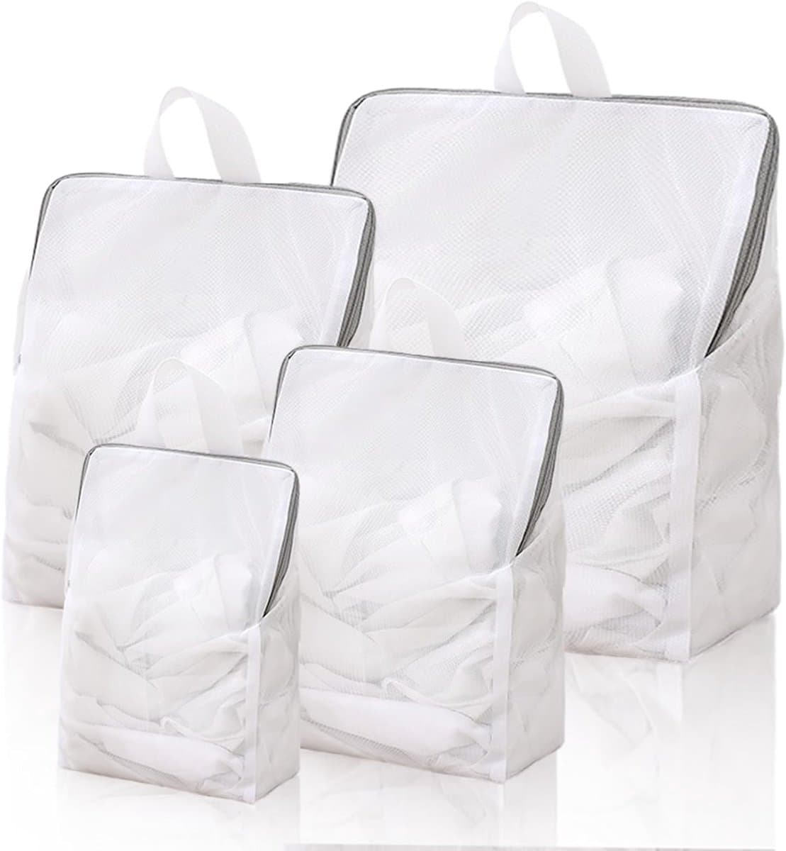 4 stuks - Waszakken - Netwaszakken voor wasmachine - Waszak met handvat - waszak - waszak voor wasgoed - waszak voor wasmachine - waszak voor delicate stoffen - reiswaszakken - wit - 30*20 cm , 40*30 cm , 50*40 cm , 60*50 cm — afbeelding 1