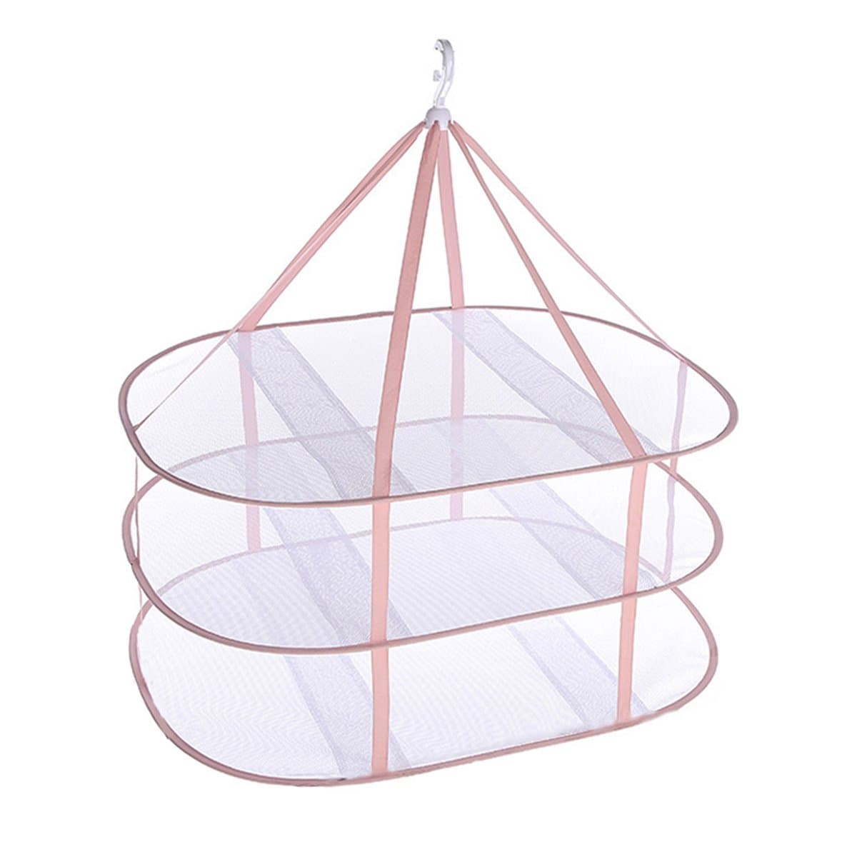 Droogrek - Truien anti-vervorming kleding droogmand - 3 laags - Polyester - Opvouwbaar - mesh - hangende - Draagbaar - Droognet - 78*61*80 cm - Roze - 1stuk — afbeelding 1