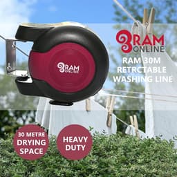 RFWR® 30 Meter Intrekbare Haspel Waslijn - Wandmontage, Dubbele Kabel, 2 x 15 Meter Droogruimte — thumbnail 2