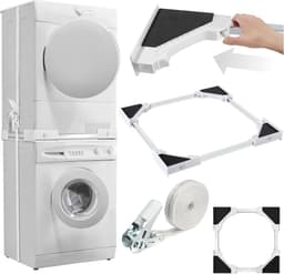 tectake® Tussenstuk Wasmachine en Droger - Verbindingsframe - Universele Wasmachine Stapelkit - Verbindingsset voor Wasdroger met Schuimrubberkussens - Verstelbaar Tussenstuk - Inclusief Spanband — thumbnail 1