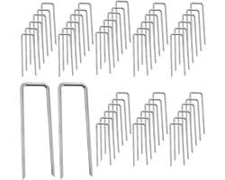 Allecto Plus - U-vormige roestvrijstalen bodemnagels voor bevestiging kunstgras - 50 stuks. Op maat voor netten en weefsels - 3 x 40 x 150 mm. Duurzaam en handig. — afbeelding 1
