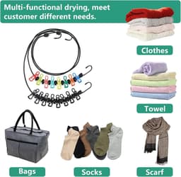 Retractable Portable Clothes line for Travel - 2 Packs of Clothesline with 8 Clothespins and Disposable Compressed Towels - Indoor Camping Accessories — thumbnail 4