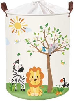 Kinder Opvouwbare Opbergmand met Handvatten - Met Leeuw & Olifant Design - Voor Kleding & Speelgoed - Voor Babykamer & Badkamer - 40 x 50 cm — thumbnail 1