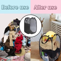 Opvouwbare wasmand van gaas - Opvouwbare wasmand - Opvouwbare wasmand - Wasmand met zijvakken - Wasmand van gaas met handvat - Geschikt voor badkamers en studentenhuizen - 36*36*58cm — thumbnail 5