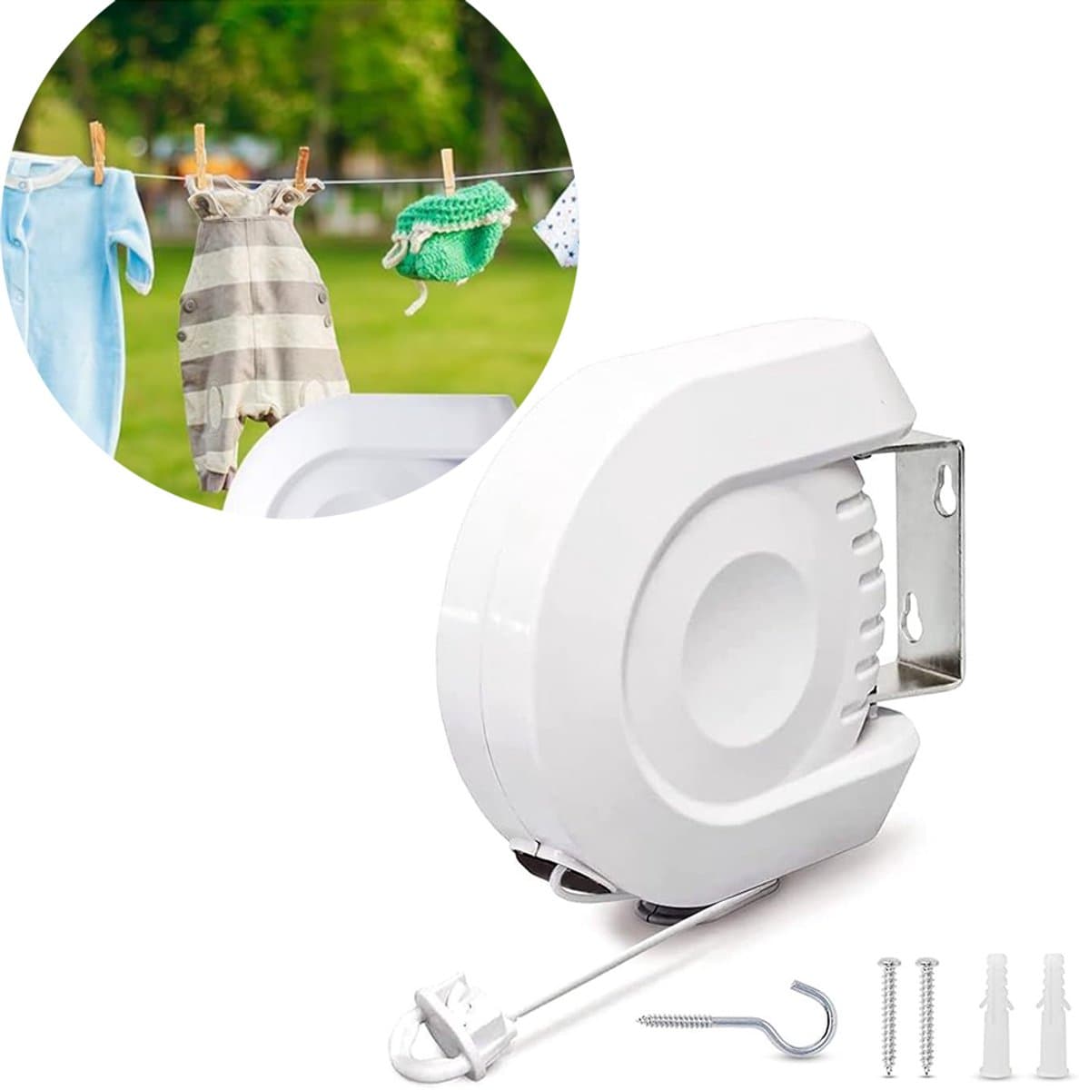 1 Stuks - Waslijn Uittrekbaar - Plastic waslijn - Drooglijn voor buiten - Waslijn Camping - Wasdraad - Drooglijnen - Waslijn extra sterk - Wit — afbeelding 1
