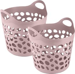 Plasticforte Flexibele wasmand/opbergmand - 2x - rond - roze - 62 liter - D40 x H39 cm — thumbnail 1