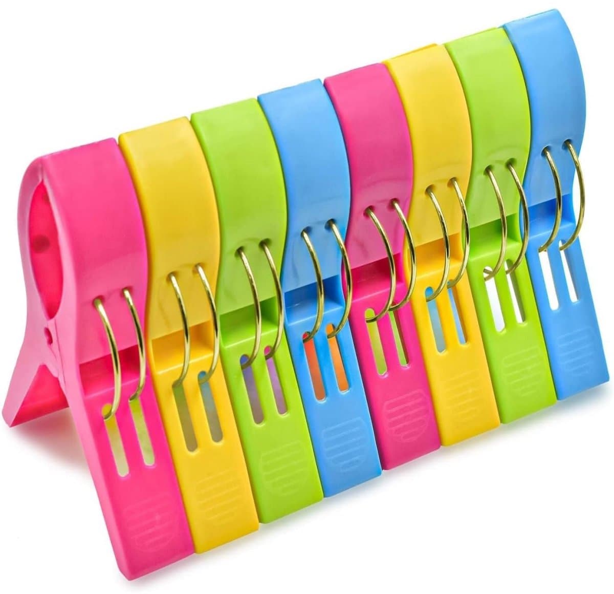 TOVBMUP 8 Stuks Wasknijpers - Grote Kunststof Wasdroogklemmen - Geschikt voor Strandlaken, Badhanddoek en Kleding - 12,5x8x2,3cm - Kleurrijk Set — afbeelding 1