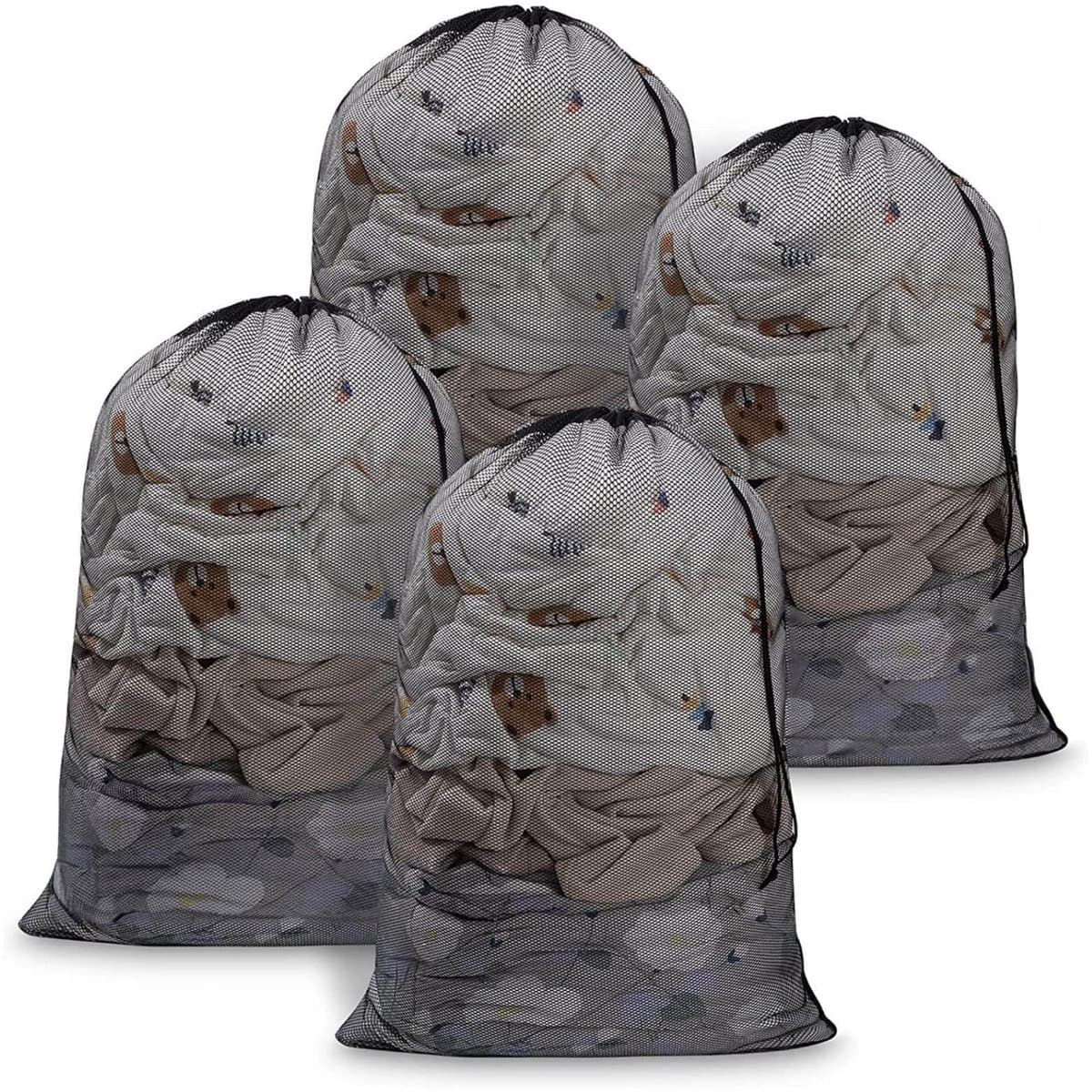4 grote kledinghoezen - 60*90cm waszakken - wasmachine waszakken - afsluitbare waszakken met trekkoord - machinewasbare waszakken - reistassen - zwart — afbeelding 1