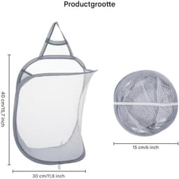 TOVBMUP Wasmand - Mesh wasmand - Opbergmand - Hangend - Opvouwbaar - voor thuis, hotel, reizen, kamperen - Wit + grijs - 2 stuks — thumbnail 2